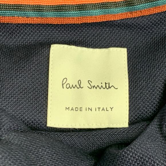 PAUL SMITH Size L Navy Multi Color Contrast Trim Cotton Short Sleeve Polo - Picture 6 of 9